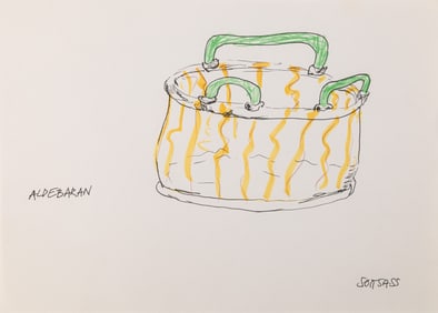 Ettore Sottsass Original Sketch (Aldebaran) c. 1980s Signed Ink and Colored Crayon on Paper
