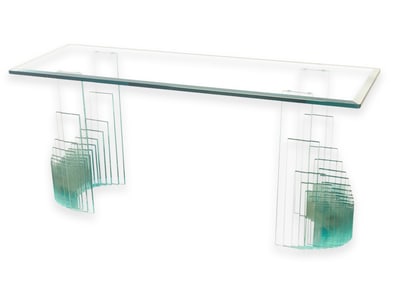 Fiam Italia Stacked Glass Rectangular Console Table c. 1970s Contemporary Modern Design