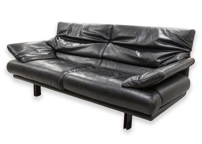 Paola Pive for B&B Italia Alanda Italian Black Leather Loveseat Postmodern Design