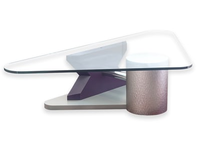 Vintage Post Modern Memphis Style Triangular Glass Laminate Chrome Coffee Table