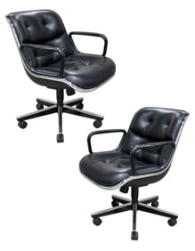 Charles Pollack for Knoll Executive Chairs Pair of Black Leather and Aluminum Modern Design