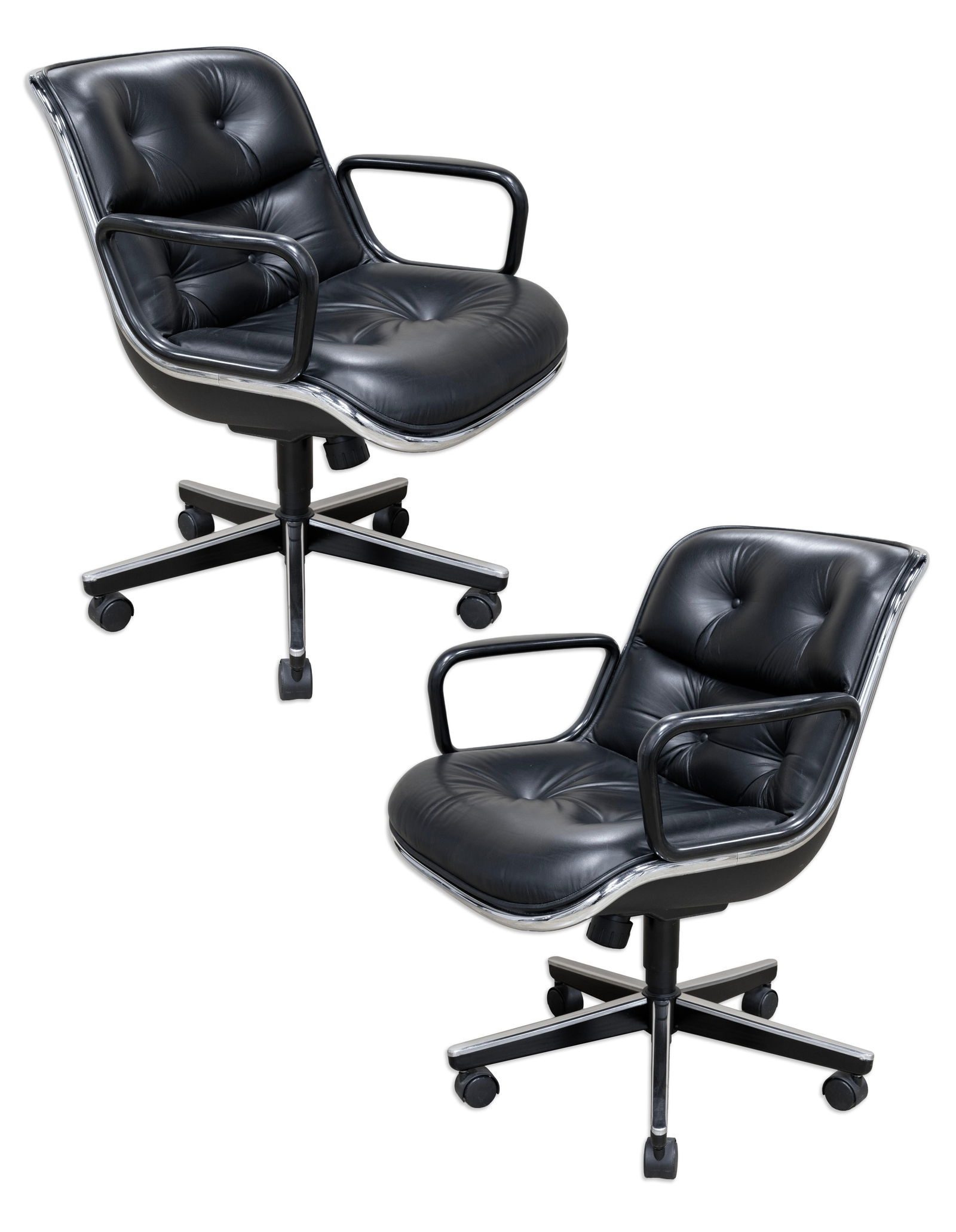 Charles Pollack for Knoll Executive Chairs Pair of Black Leather and Aluminum Modern Design (1 of 10)