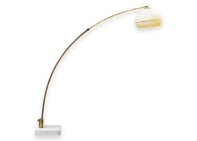 Brass and Acrylic Arc Floor Lamp with Marble Base Mid Century Modern Design