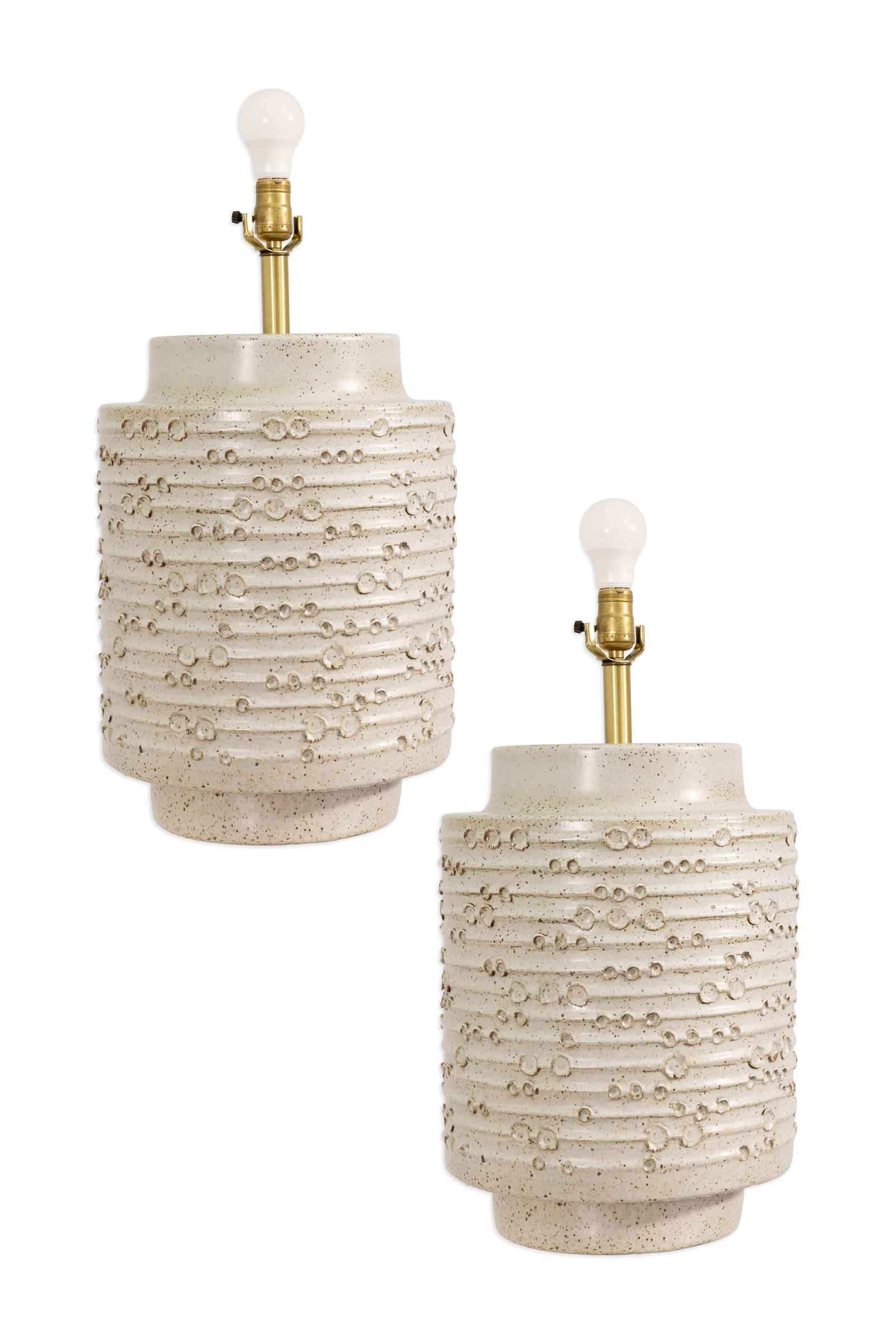 David Cressey Pair of Ceramic Lamps Neutral Earthtone Glaze c. 1970 Modernist Lighting (1 of 7)