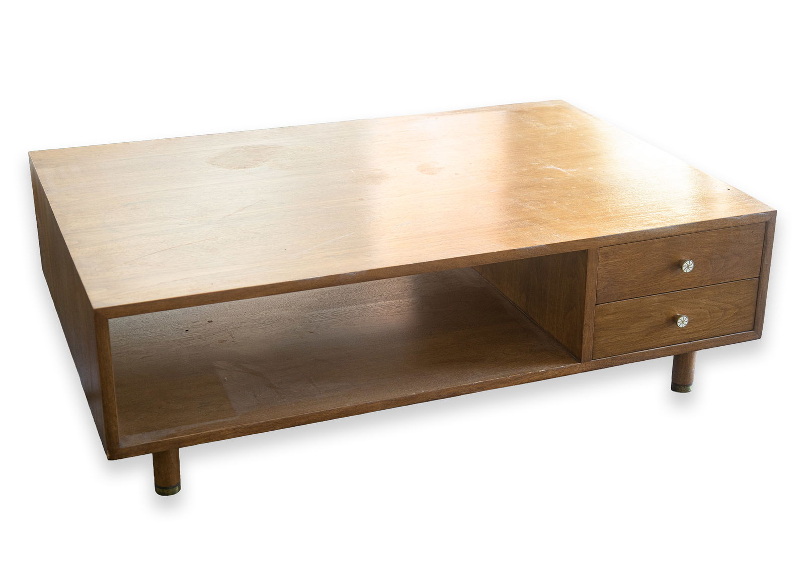 Edward Wormley for Dunbar Modern Walnut Coffee Table with Drawers & Shelf c 1950 (1 of 6)