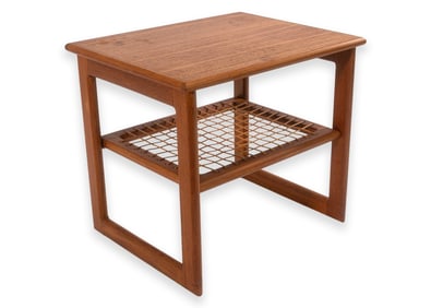 Poul Jensen for Selig Danish Teak and Rattan Side End Table Vintage c. 1960s