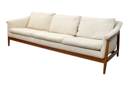Folke Ohlsson for Dux 3-Seater Sofa with Beige Fabric c. 1960s Scandinavian Design