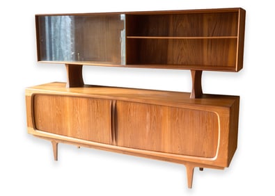 Bernhard Pedersen & Son Danish Teak Tambour Door Credenza w Glass-Front Hutch Modern Design