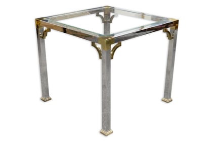 Maison Jansen Chrome Brass Glass Square Coffee Side Table Vintage Art Deco Style