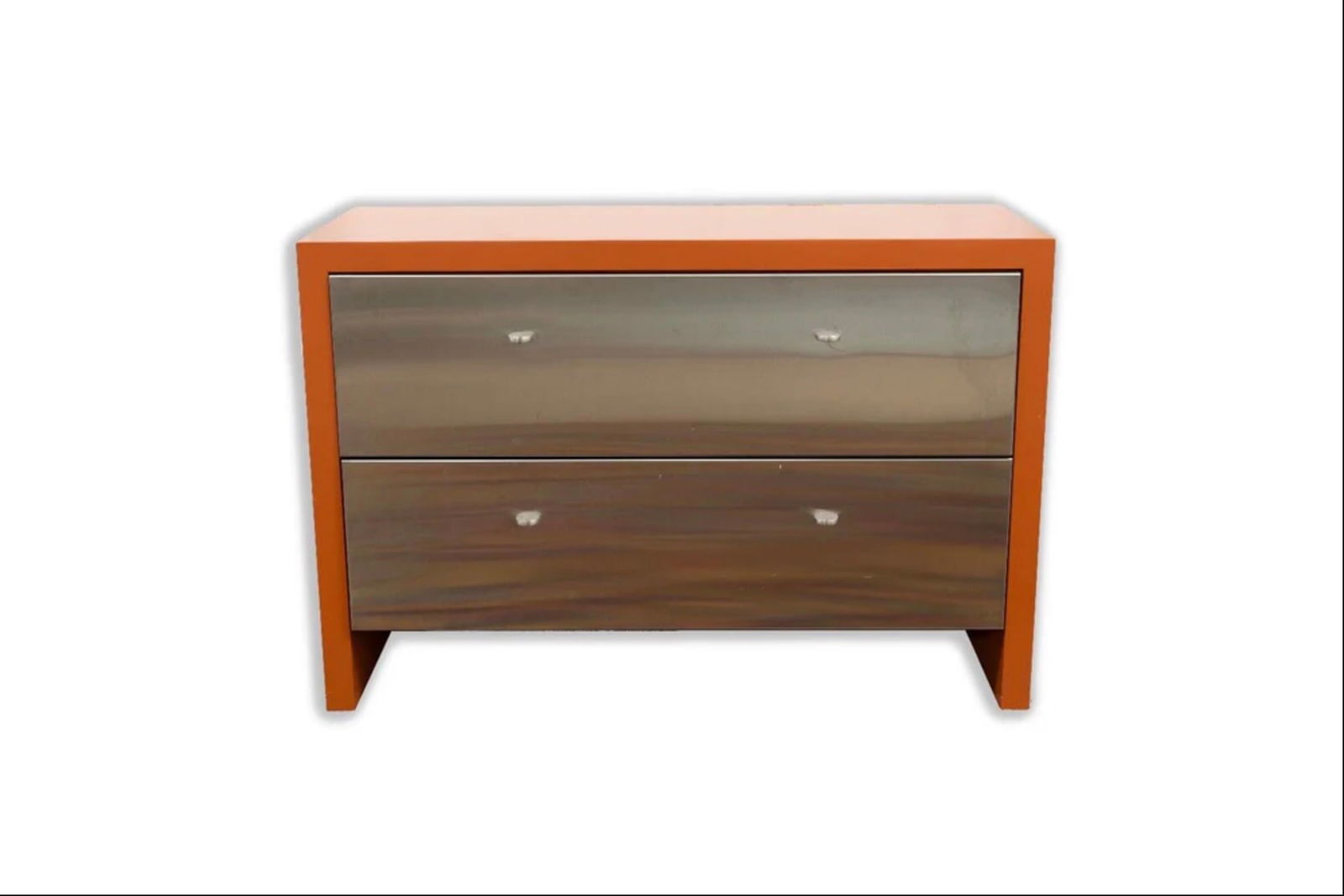 Contemporary Modern Stainless Steel and Orange Lacquer Two Drawer Cabinet Dresser (1 of 8)