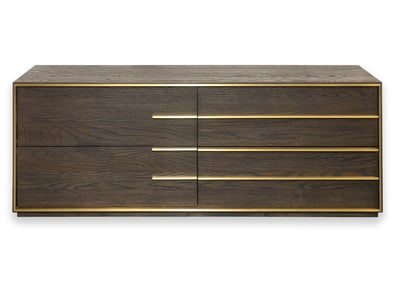 Restoration Hardware Calvin Contemporary Modern Brass & Wood Four Drawer Dresser