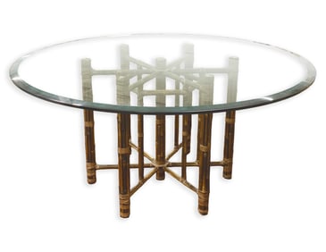 Mcguire for Baker Furniture Round Dining Table Organic Bamboo & Leather Base