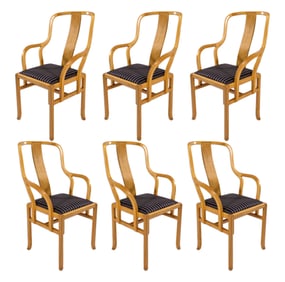 Michael Taylor For Baker Set of 6 Furniture Wooden Armchairs Contemporary Modern Design