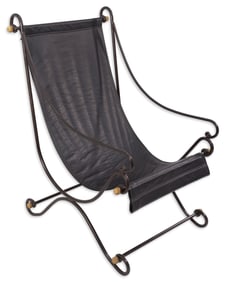 David Hicks Campache Style Wrought Iron and Leather Sling Back Chair
