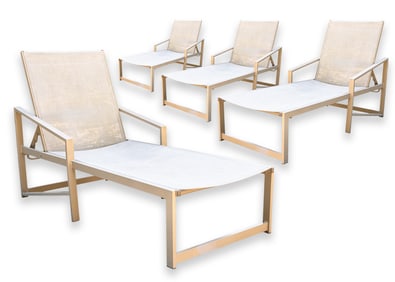 Pavilion Aventura Set of 4 Patio Beige Chaise Lounge Chairs Postmodern Outdoor Furniture