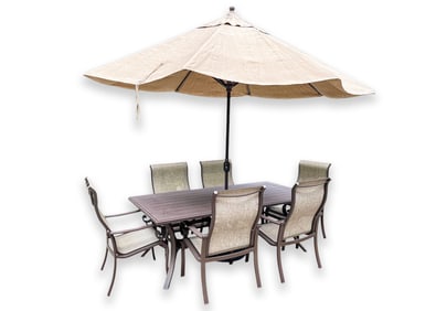 SunVilla 8 Piece Patio Dining Set with Dining Chairs Dining Table & Parasol Outdoor Furniture