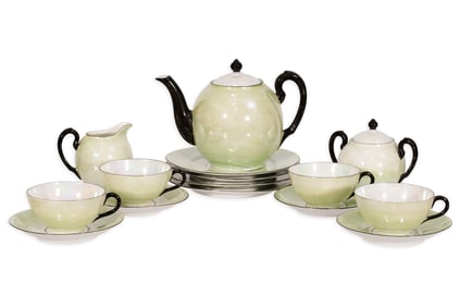 Art Deco Teapot Set c. 1930s Porcelain with Luster Glaze Stamped Made in Bavaria Germany