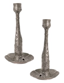 Kayserzinn Pair of Pewter Candlesticks Floral Art Nouveau Design