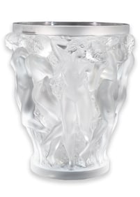 Lalique France Bacchantes 1927 Signed Frosted Crystal Vase with Nude Figures Art Deco Design