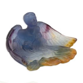 Daum France Angel Dish c. 1970s Signed Pate De Verre Crystal Glass