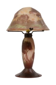 Daum (Nancy, France) Art Nouveau Cameo Glass Lamp c. 1880s Signed Antique Lighting