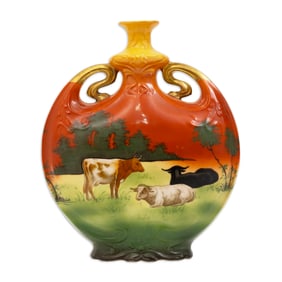 Royal Doulton Holbein Ware Alpena German Ceramic Vessel with Cow Design c. 1910s
