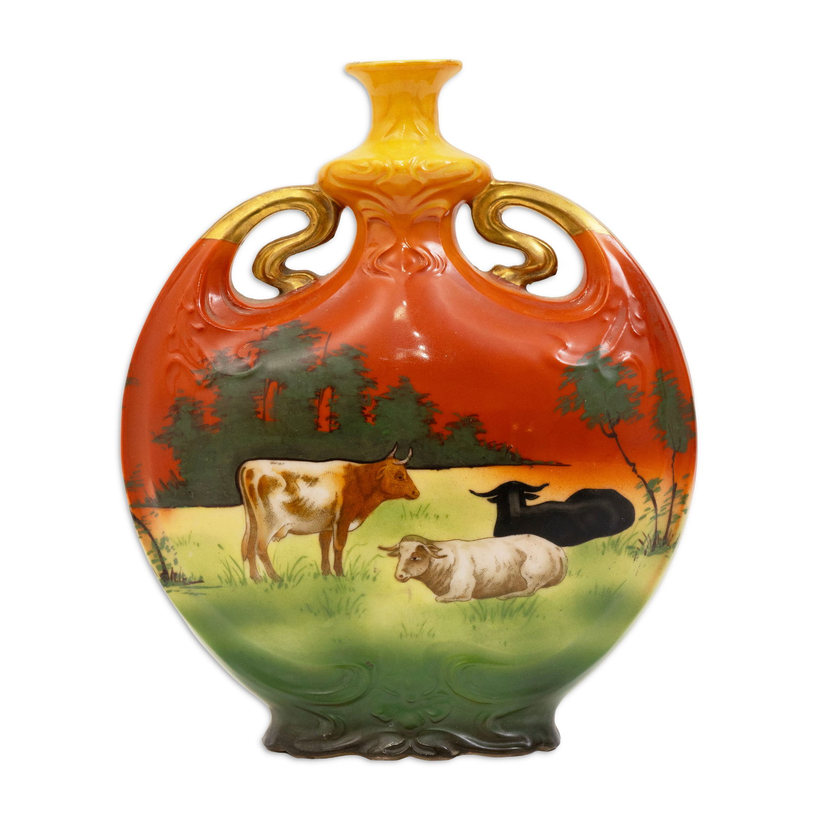 Royal Doulton Holbein Ware Alpena German Ceramic Vessel with Cow Design c. 1910s (1 of 4)
