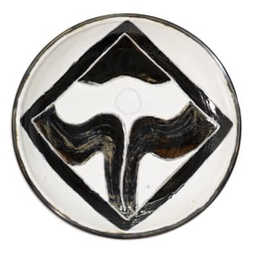 Jean Parsons Signed Black and White Abstract Ceramic Plate