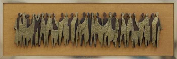 Giovanni Schoeman Citizens 1974 Modern Brutalist Bronze Wall Sculpture Framed