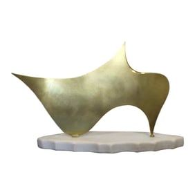 James Nani Slipper 97 Signed Modernist Gold Abstract Marble Base Sculpture c. 1980s