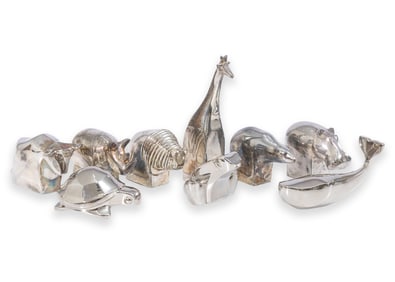 Gunnar Cyren for Dansk Zoo Series I Silver Plated Animals Set of 9 Vintage c. 1970s