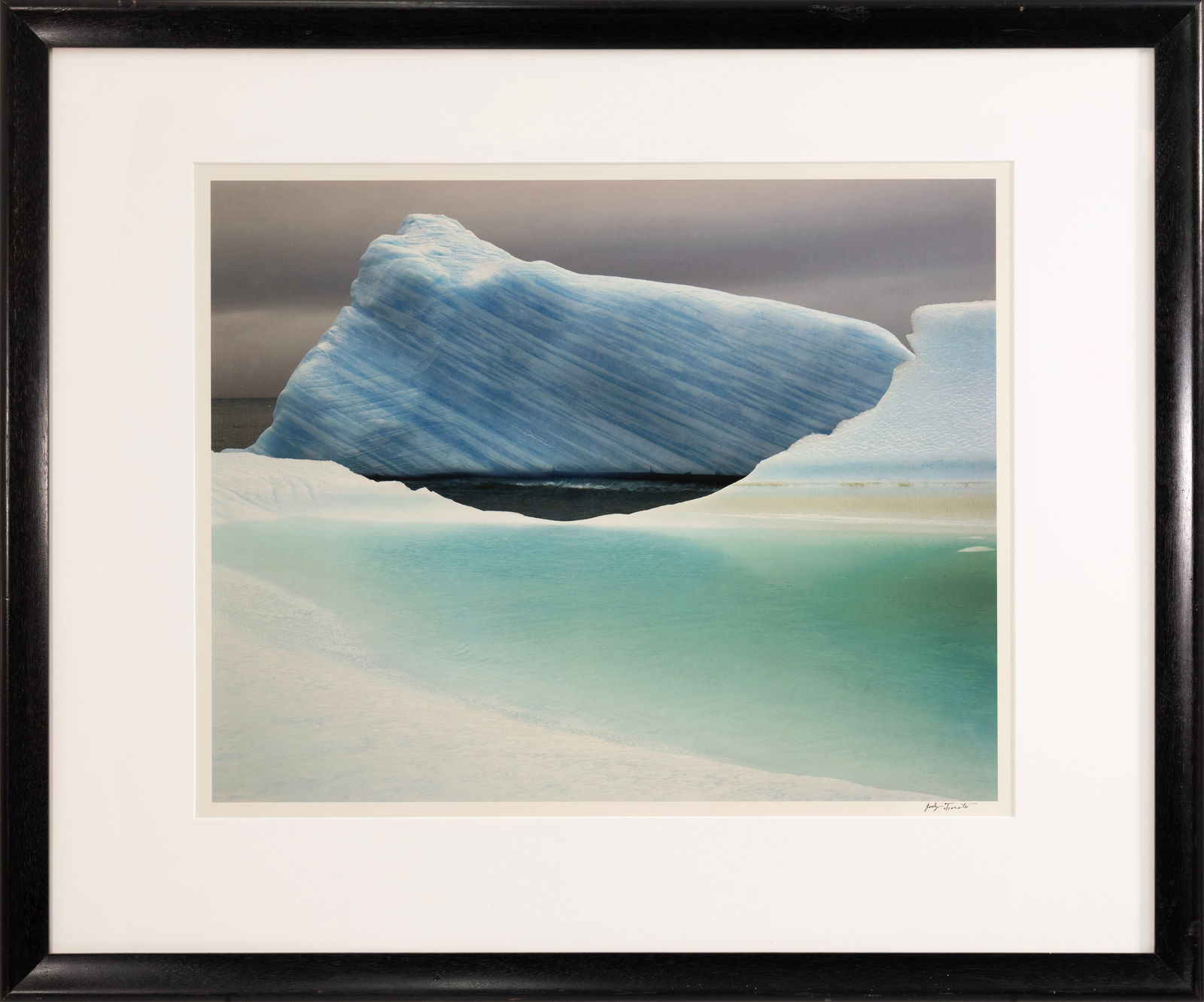 Jody Forster Peppermint Iceberg Antarctica 1992/1999 Signed Fujicolor Print #30 Framed: A large-format color photograph titled "Peppermint Iceberg, Antarctica" by contemporary landscape photographer Jody Forster. Hand signed lower right. Captured in 1992 and printed in 1999, this Fujicol