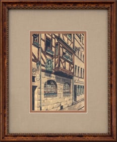 Hans Sachs House in Nuremberg Germany Original Vintage Watercolor on Paper