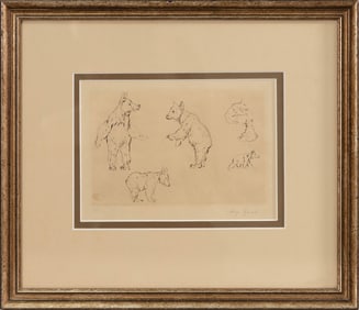 August Gaul (1869-1921) Untitled (Bears) Signed Etching on Paper XIX/XX Framed