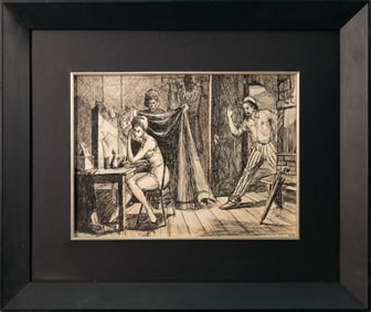 Reginald Marsh (1898-1954) Two Minutes Signed Ink Drawing Social Realism Illustration