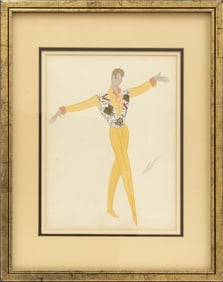 Erte (Romain de Tirtoff 1892-1990) Untitled Gouache, Signed Art Deco Fashion Illustration