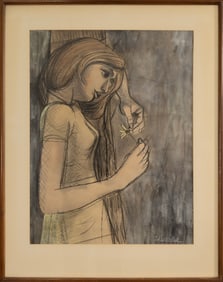 Anton Refregier (1905-1979) Dreaming Signed Charcoal Drawing Mid-Century Modern