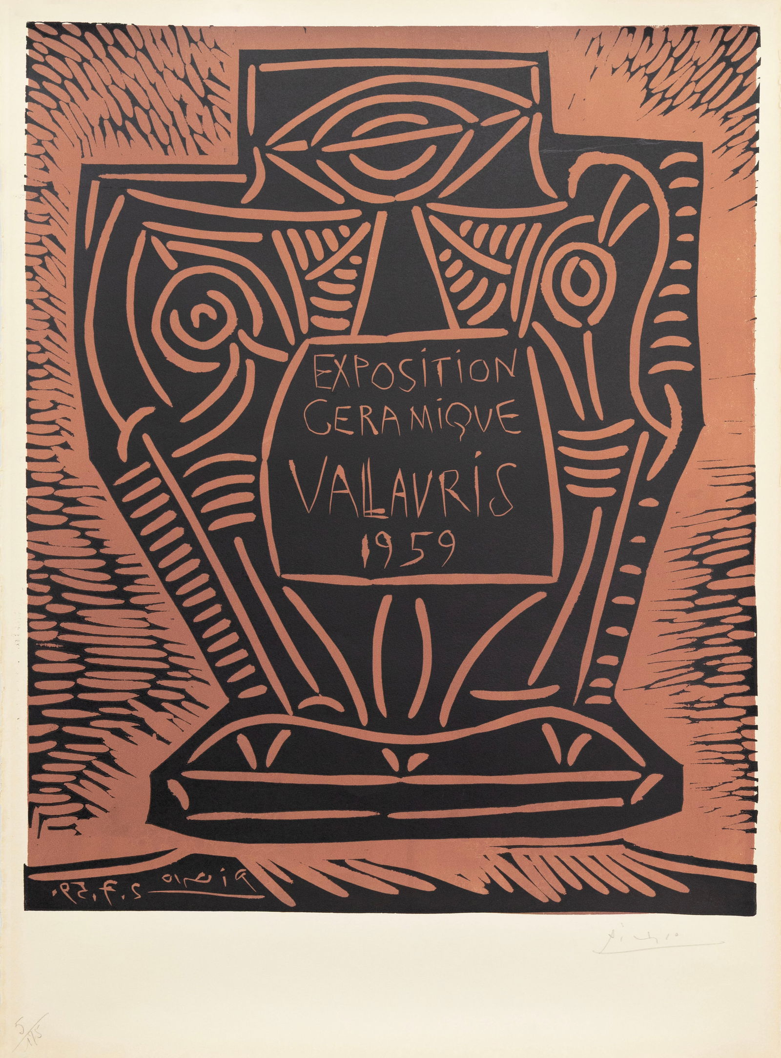 Pablo Picasso Exposition Ceramique Vallauris 1959 Signed Linocut in Colors 5/175 Unframed (1 of 6)
