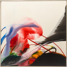 Paul Jenkins Phenomena Initiation by Fire 1967 Signed Acrylic on Canvas Painting Framed