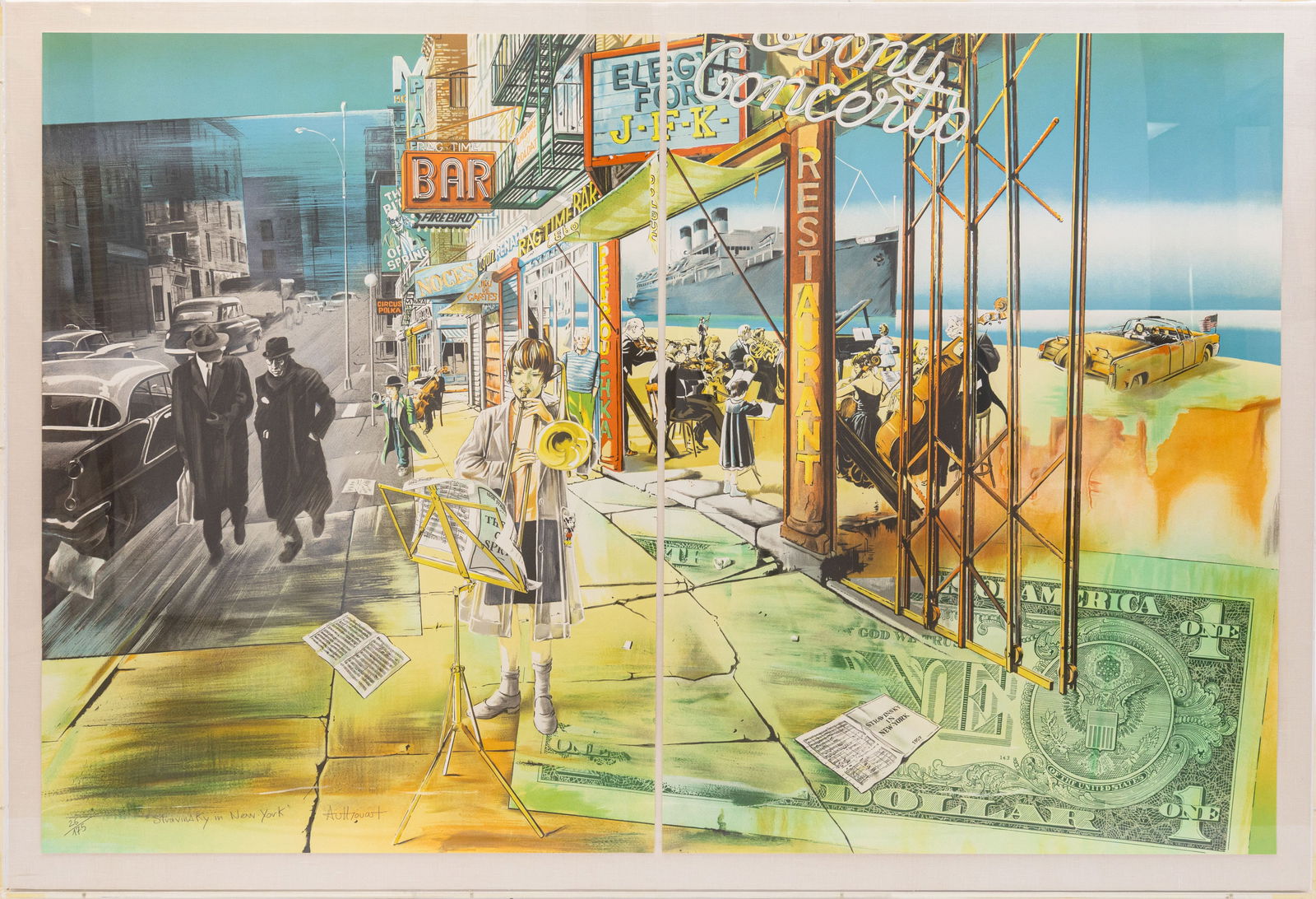 Daniel Authouart Stravinsky in New York (Diptych) 1987 Signed Lithograph 26/175 Framed (1 of 7)