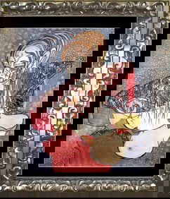 J Renwick Signed Acrylic Painting on Canvas Art Nouveau Female Figure Framed