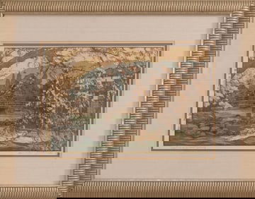 Hiroshi Yoshida (1876-1950) Spring in a Hot Springs Signed Japanese Woodcut  c. 1940