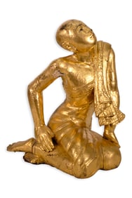 Vintage Burmese Gilded Wood Monk Statue Sculpture