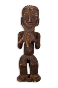 African Standing Male Figure Vintage Tribal Carved Wooden Fertility Sculpture