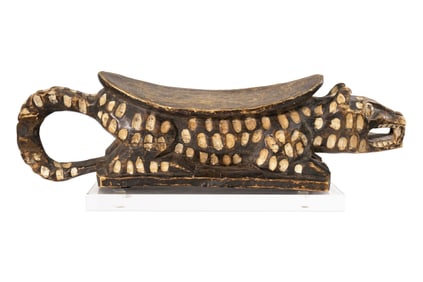 Yoruba West African Leopard Headrest 20th Century Hand-Carved Wood & Lucite