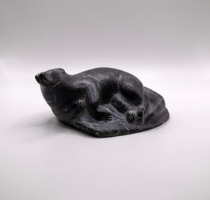 Inuit Canadian Eskimo Carved Soapstone Otter Native Sculpture Signed Abraham Pov