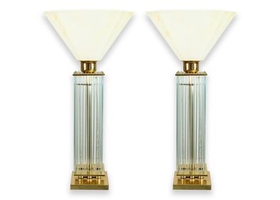 Gaetano Sciolari Pair of Brass and Glass Table Lamps Mid Century Modern