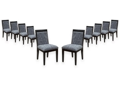 Barbara Barry for Baker Set of 10 Lacquered Black & White Fabric Dining Chairs