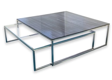 Glassisimo Kubus 2 Piece Stainless Steel & Glass Square Nesting Coffee Table