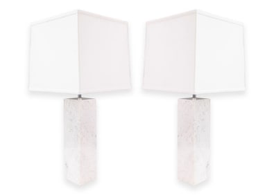 Walter Von Nessen Style White Marble and Chrome Pair of Table Lamps